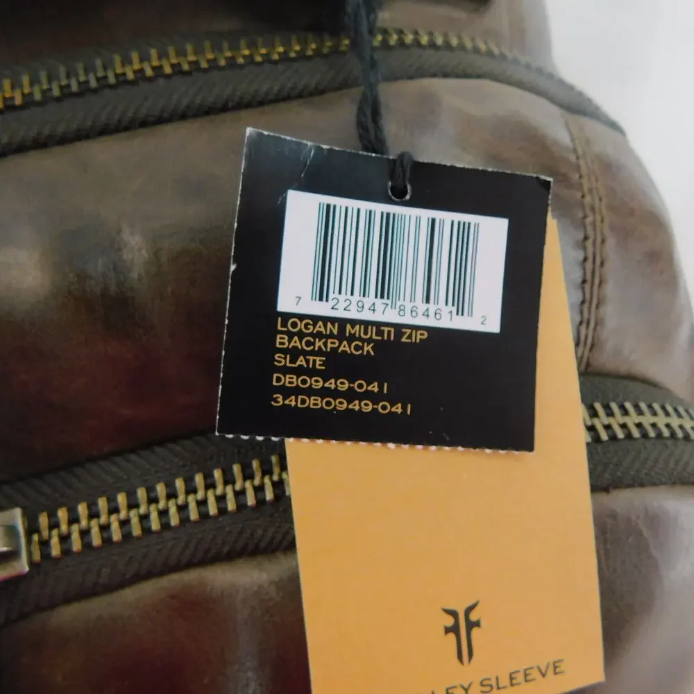 Frye Logan Multi Zip Leather Brown Slate Travel Backpack